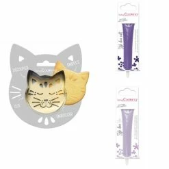 Grosses soldes 👏 ScrapCooking Emporte Pièce Modelage Kit Pour Biscuit En Relief Chat + 2 Stylos Au Chocolat Violet Et Lilas 🎁