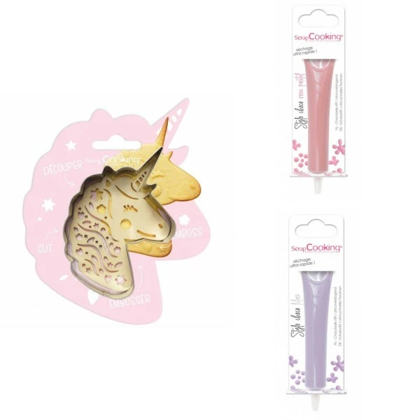 Acheter 💯 ScrapCooking Emporte Pièce Modelage Kit Pour Biscuit En Relief Licorne + 2 Stylos Au Chocolat Rose Pastel Et Lilas 🔥 1 Acheter 💯 ScrapCooking Emporte Pièce Modelage Kit Pour Biscuit En Relief Licorne + 2 Stylos Au Chocolat Rose Pastel Et Lilas 🔥