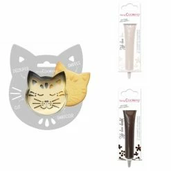 Sortie ❤️ ScrapCooking Emporte Pièce Modelage Kit Pour Biscuit En Relief Chat + 2 Stylos Au Chocolat Blanc Et Marron ⭐