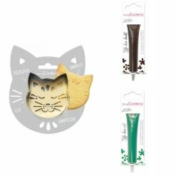 Offres 🤩 ScrapCooking Emporte Pièce Modelage Kit Pour Biscuit En Relief Chat + 2 Stylos Au Chocolat Marron Et Vert ✨
