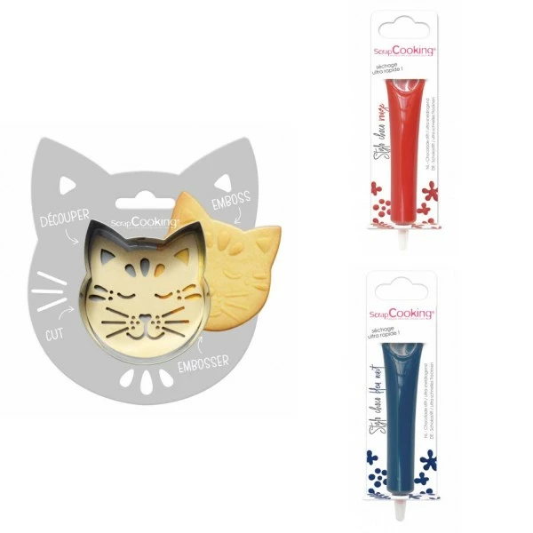 Tout neuf 🌟 ScrapCooking Emporte Pièce Modelage Kit Pour Biscuit En Relief Chat + 2 Stylos Au Chocolat Rouge Et Bleu Nuit 🥰 1 Tout neuf 🌟 ScrapCooking Emporte Pièce Modelage Kit Pour Biscuit En Relief Chat + 2 Stylos Au Chocolat Rouge Et Bleu Nuit 🥰