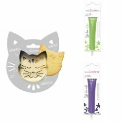 Promo ✔️ ScrapCooking Emporte Pièce Modelage Kit Pour Biscuit En Relief Chat + 2 Stylos Au Chocolat Vert Clair Et Violet ⭐