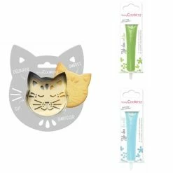 Grosses soldes 🛒 ScrapCooking Emporte Pièce Modelage Kit Pour Biscuit En Relief Chat + 2 Stylos Au Chocolat Vert Clair Et Bleu Pastel 🌟