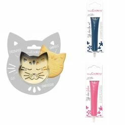 Le moins cher ⌛ ScrapCooking Emporte Pièce Modelage Kit Pour Biscuit En Relief Chat + 2 Stylos Au Chocolat Bleu Nuit Et Fuchsia 😀