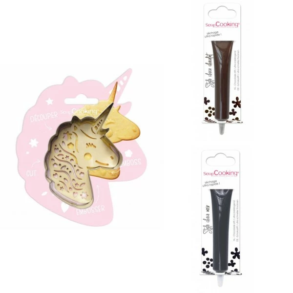 Promo ✔️ ScrapCooking Emporte Pièce Modelage Kit Pour Biscuit En Relief Licorne + 2 Stylos Au Chocolat Marron Et Noir 😀 1 Promo ✔️ ScrapCooking Emporte Pièce Modelage Kit Pour Biscuit En Relief Licorne + 2 Stylos Au Chocolat Marron Et Noir 😀