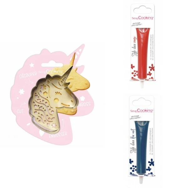 Tout neuf 😉 ScrapCooking Emporte Pièce Modelage Kit Pour Biscuit En Relief Licorne + 2 Stylos Au Chocolat Rouge Et Bleu Nuit 🥰 1 Tout neuf 😉 ScrapCooking Emporte Pièce Modelage Kit Pour Biscuit En Relief Licorne + 2 Stylos Au Chocolat Rouge Et Bleu Nuit 🥰