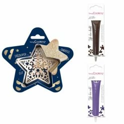 Nouveau 😉 ScrapCooking Emporte Pièce Modelage Kit Pour Biscuit En Relief Étoile + 2 Stylos Au Chocolat Marron Et Violet 🥰