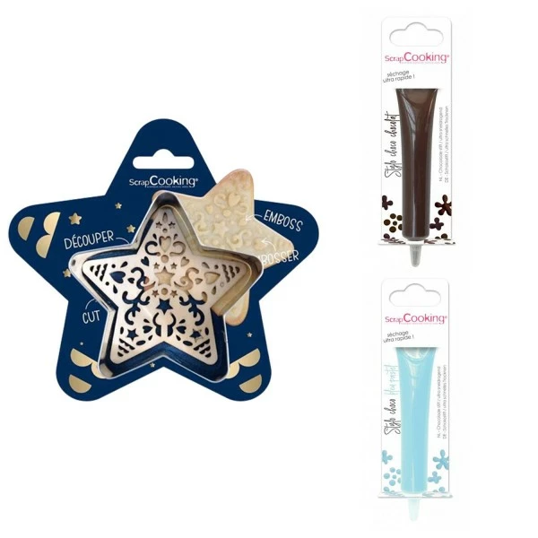 Budget ✔️ ScrapCooking Emporte Pièce Modelage Kit Pour Biscuit En Relief Étoile + 2 Stylos Au Chocolat Marron Et Bleu Pastel 🥰 1 Budget ✔️ ScrapCooking Emporte Pièce Modelage Kit Pour Biscuit En Relief Étoile + 2 Stylos Au Chocolat Marron Et Bleu Pastel 🥰