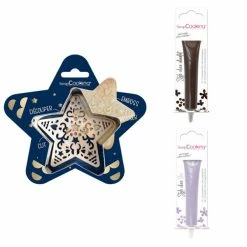 Sortie 😀 ScrapCooking Emporte Pièce Modelage Kit Pour Biscuit En Relief Étoile + 2 Stylos Au Chocolat Marron Et Lilas 🌟