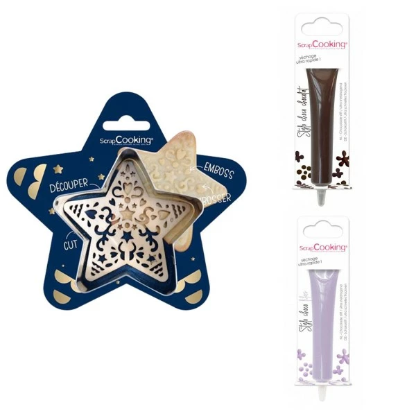 Sortie 😀 ScrapCooking Emporte Pièce Modelage Kit Pour Biscuit En Relief Étoile + 2 Stylos Au Chocolat Marron Et Lilas 🌟 1 Sortie 😀 ScrapCooking Emporte Pièce Modelage Kit Pour Biscuit En Relief Étoile + 2 Stylos Au Chocolat Marron Et Lilas 🌟