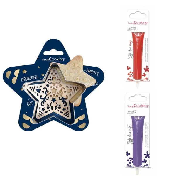 Grosses soldes 💯 ScrapCooking Emporte Pièce Modelage Kit Pour Biscuit En Relief Étoile + 2 Stylos Au Chocolat Rouge Et Violet 🔥 2 Grosses soldes 💯 ScrapCooking Emporte Pièce Modelage Kit Pour Biscuit En Relief Étoile + 2 Stylos Au Chocolat Rouge Et Violet 🔥 – Image 2