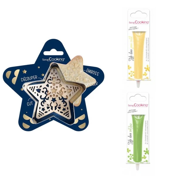 Vente flash 🤩 ScrapCooking Emporte Pièce Modelage Kit Pour Biscuit En Relief Étoile + 2 Stylos Au Chocolat Jaune Pastel Et Vert Clair ✔️ 1 Vente flash 🤩 ScrapCooking Emporte Pièce Modelage Kit Pour Biscuit En Relief Étoile + 2 Stylos Au Chocolat Jaune Pastel Et Vert Clair ✔️