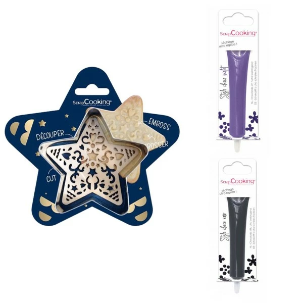 Vente flash ❤️ ScrapCooking Emporte Pièce Modelage Kit Pour Biscuit En Relief Étoile + 2 Stylos Au Chocolat Violet Et Noir 🥰 2 Vente flash ❤️ ScrapCooking Emporte Pièce Modelage Kit Pour Biscuit En Relief Étoile + 2 Stylos Au Chocolat Violet Et Noir 🥰 – Image 2