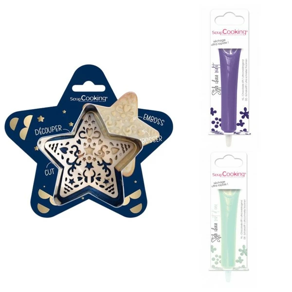 Grosses soldes 😍 ScrapCooking Emporte Pièce Modelage Kit Pour Biscuit En Relief Étoile + 2 Stylos Au Chocolat Violet Et Vert D'eau ⭐ 1 Grosses soldes 😍 ScrapCooking Emporte Pièce Modelage Kit Pour Biscuit En Relief Étoile + 2 Stylos Au Chocolat Violet Et Vert D'eau ⭐