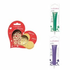 Promo ❤️ ScrapCooking Emporte Pièce Modelage Kit Pour Biscuit En Relief Coeur + 2 Stylos Au Chocolat Vert Et Violet 🌟