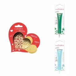 Budget 🔥 ScrapCooking Emporte Pièce Modelage Kit Pour Biscuit En Relief Coeur + 2 Stylos Au Chocolat Vert Et Bleu Pastel 🎁