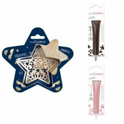 Promo 🤩 ScrapCooking Emporte Pièce Modelage Kit Pour Biscuit En Relief Étoile + 2 Stylos Au Chocolat Marron Et Rose Pastel 👏