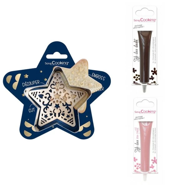 Promo 🤩 ScrapCooking Emporte Pièce Modelage Kit Pour Biscuit En Relief Étoile + 2 Stylos Au Chocolat Marron Et Rose Pastel 👏 1 Promo 🤩 ScrapCooking Emporte Pièce Modelage Kit Pour Biscuit En Relief Étoile + 2 Stylos Au Chocolat Marron Et Rose Pastel 👏