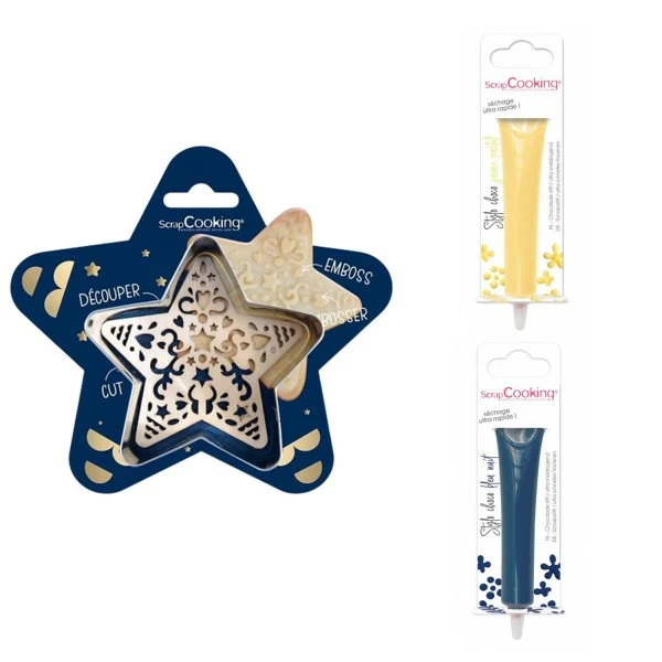 Remise 🤩 ScrapCooking Emporte Pièce Modelage Kit Pour Biscuit En Relief Étoile + 2 Stylos Au Chocolat Jaune Pastel Et Bleu Nuit 👏 1 Remise 🤩 ScrapCooking Emporte Pièce Modelage Kit Pour Biscuit En Relief Étoile + 2 Stylos Au Chocolat Jaune Pastel Et Bleu Nuit 👏