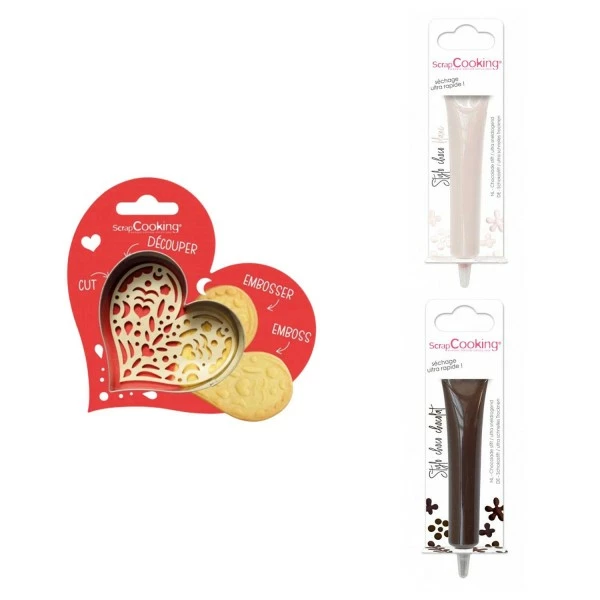 Bon marché 🛒 ScrapCooking Emporte Pièce Modelage Kit Pour Biscuit En Relief Coeur + 2 Stylos Au Chocolat Blanc Et Marron 🔥 2 Bon marché 🛒 ScrapCooking Emporte Pièce Modelage Kit Pour Biscuit En Relief Coeur + 2 Stylos Au Chocolat Blanc Et Marron 🔥 – Image 2