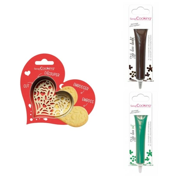 Top 10 👏 ScrapCooking Emporte Pièce Modelage Kit Pour Biscuit En Relief Coeur + 2 Stylos Au Chocolat Marron Et Vert 😀 2 Top 10 👏 ScrapCooking Emporte Pièce Modelage Kit Pour Biscuit En Relief Coeur + 2 Stylos Au Chocolat Marron Et Vert 😀 – Image 2