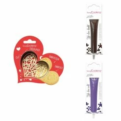 De gros ⌛ ScrapCooking Emporte Pièce Modelage Kit Pour Biscuit En Relief Coeur + 2 Stylos Au Chocolat Marron Et Violet ✨