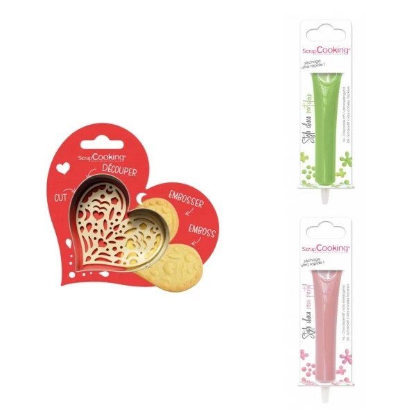 Remise 🧨 ScrapCooking Emporte Pièce Modelage Kit Pour Biscuit En Relief Coeur + 2 Stylos Au Chocolat Vert Clair Et Rose Pastel 🥰 1 Remise 🧨 ScrapCooking Emporte Pièce Modelage Kit Pour Biscuit En Relief Coeur + 2 Stylos Au Chocolat Vert Clair Et Rose Pastel 🥰