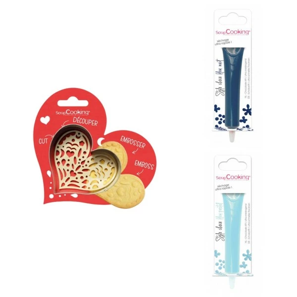Grosses soldes 🔥 ScrapCooking Emporte Pièce Modelage Kit Pour Biscuit En Relief Coeur + 2 Stylos Au Chocolat Bleu Nuit Et Bleu Pastel 🔔 1 Grosses soldes 🔥 ScrapCooking Emporte Pièce Modelage Kit Pour Biscuit En Relief Coeur + 2 Stylos Au Chocolat Bleu Nuit Et Bleu Pastel 🔔