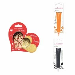 Sortie ❤️ ScrapCooking Emporte Pièce Modelage Kit Pour Biscuit En Relief Coeur + 2 Stylos Au Chocolat Orange Et Noir 🤩