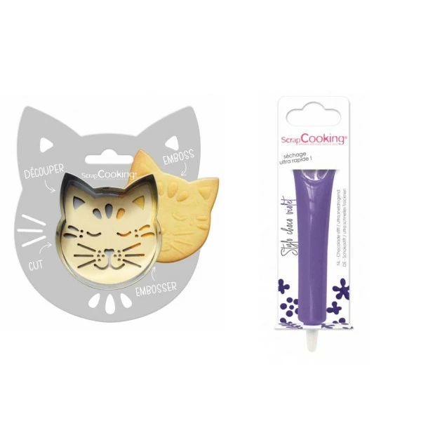 Grosses soldes 🛒 ScrapCooking Emporte Pièce Modelage Kit Pour Biscuit En Relief Chat + Stylo Au Chocolat Violet 💯 1 Grosses soldes 🛒 ScrapCooking Emporte Pièce Modelage Kit Pour Biscuit En Relief Chat + Stylo Au Chocolat Violet 💯