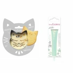 Budget 😉 ScrapCooking Emporte Pièce Modelage Kit Pour Biscuit En Relief Chat + Stylo Au Chocolat Vert D'eau 🎉