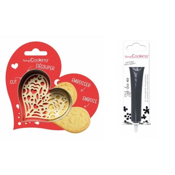 Grosses soldes 🔔 ScrapCooking Emporte Pièce Modelage Kit Pour Biscuit En Relief Coeur + Stylo Au Chocolat Noir 🤩 1 Grosses soldes 🔔 ScrapCooking Emporte Pièce Modelage Kit Pour Biscuit En Relief Coeur + Stylo Au Chocolat Noir 🤩