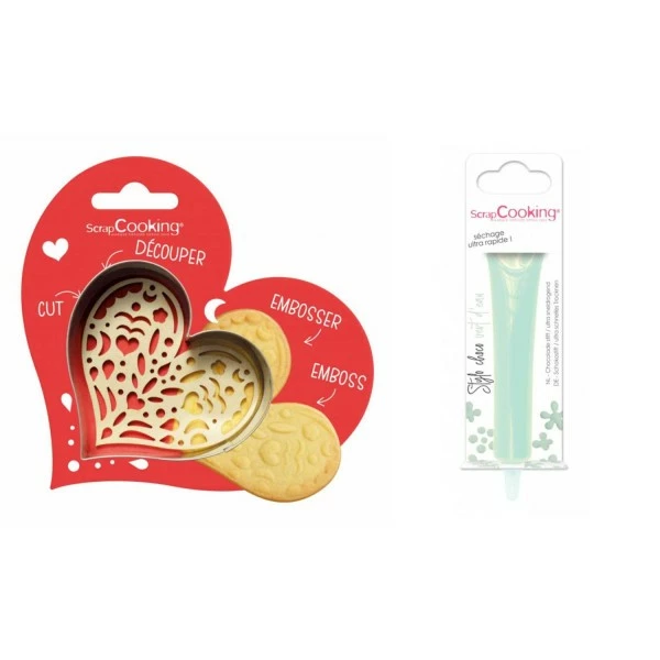 Bon marché 🤩 ScrapCooking Emporte Pièce Modelage Kit Pour Biscuit En Relief Coeur + Stylo Au Chocolat Vert D'eau 🛒 1 Bon marché 🤩 ScrapCooking Emporte Pièce Modelage Kit Pour Biscuit En Relief Coeur + Stylo Au Chocolat Vert D'eau 🛒