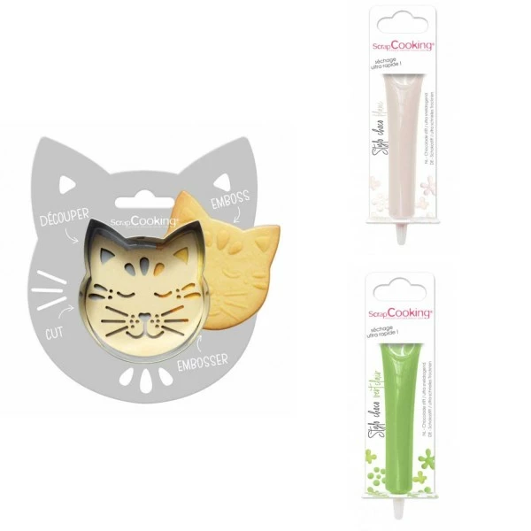 De gros 😉 ScrapCooking Emporte Pièce Modelage Kit Pour Biscuit En Relief Chat + 2 Stylos Au Chocolat Blanc Et Vert 💯 1 De gros 😉 ScrapCooking Emporte Pièce Modelage Kit Pour Biscuit En Relief Chat + 2 Stylos Au Chocolat Blanc Et Vert 💯