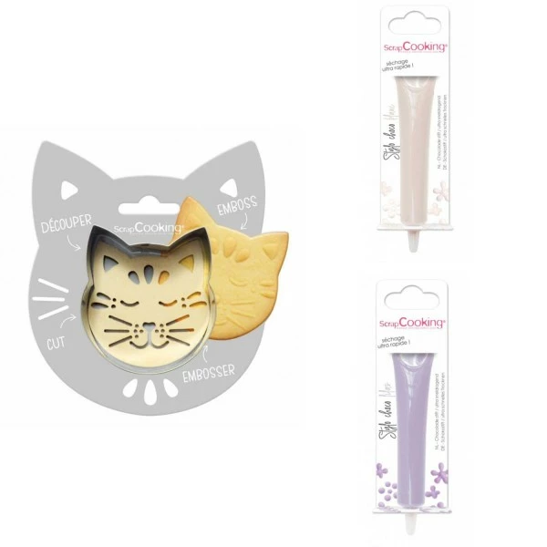 Vente flash ⌛ ScrapCooking Emporte Pièce Modelage Kit Pour Biscuit En Relief Chat + 2 Stylos Au Chocolat Blanc Et Lilas ✨ 1 Vente flash ⌛ ScrapCooking Emporte Pièce Modelage Kit Pour Biscuit En Relief Chat + 2 Stylos Au Chocolat Blanc Et Lilas ✨