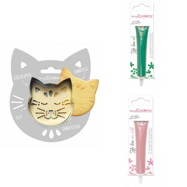 Grosses soldes 💯 ScrapCooking Emporte Pièce Modelage Kit Pour Biscuit En Relief Chat + 2 Stylos Au Chocolat Vert Et Rose Pastel 😍 1 Grosses soldes 💯 ScrapCooking Emporte Pièce Modelage Kit Pour Biscuit En Relief Chat + 2 Stylos Au Chocolat Vert Et Rose Pastel 😍