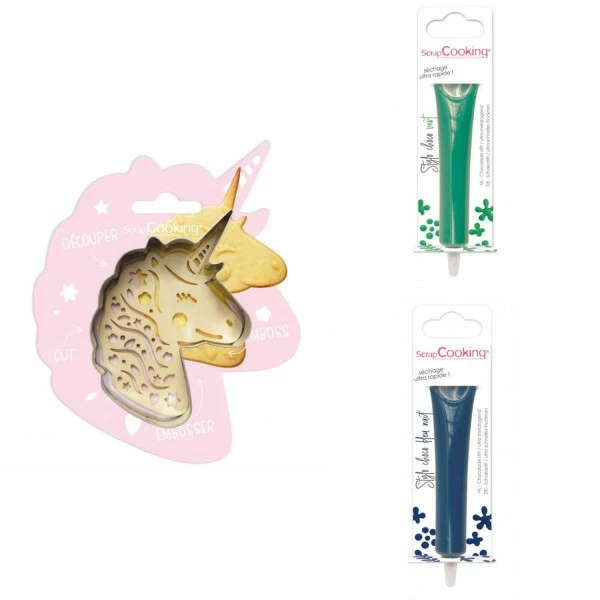 Offres ⭐ ScrapCooking Emporte Pièce Modelage Kit Pour Biscuit En Relief Licorne + 2 Stylos Au Chocolat Vert Et Bleu Nuit 🔥 1 Offres ⭐ ScrapCooking Emporte Pièce Modelage Kit Pour Biscuit En Relief Licorne + 2 Stylos Au Chocolat Vert Et Bleu Nuit 🔥