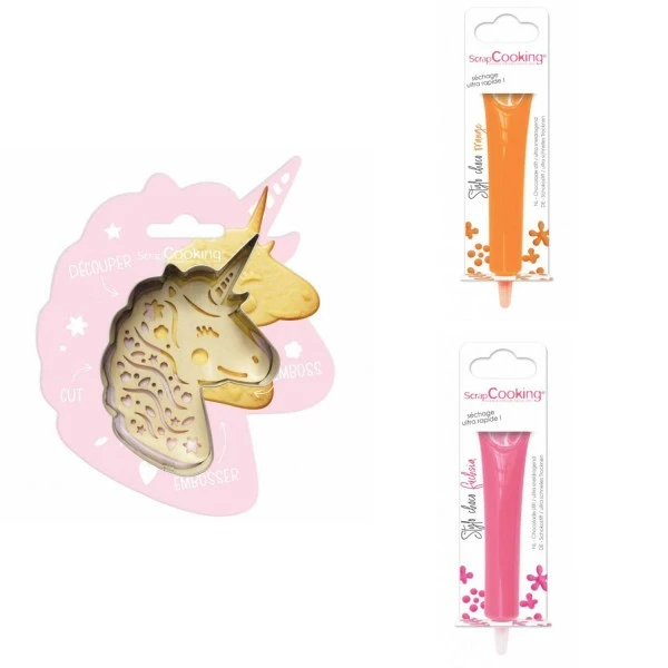 Promo ❤️ ScrapCooking Emporte Pièce Modelage Kit Pour Biscuit En Relief Licorne + 2 Stylos Au Chocolat Orange Et Fuchsia 🔔 1 Promo ❤️ ScrapCooking Emporte Pièce Modelage Kit Pour Biscuit En Relief Licorne + 2 Stylos Au Chocolat Orange Et Fuchsia 🔔