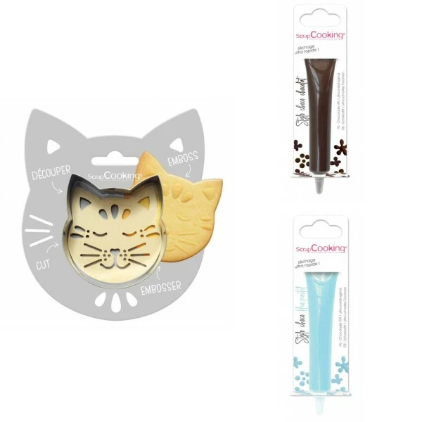Budget 🔔 ScrapCooking Emporte Pièce Modelage Kit Pour Biscuit En Relief Chat + 2 Stylos Au Chocolat Marron Et Bleu Pastel 🌟 1 Budget 🔔 ScrapCooking Emporte Pièce Modelage Kit Pour Biscuit En Relief Chat + 2 Stylos Au Chocolat Marron Et Bleu Pastel 🌟