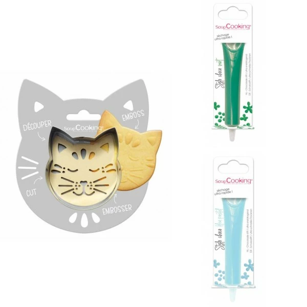 De gros 👏 ScrapCooking Emporte Pièce Modelage Kit Pour Biscuit En Relief Chat + 2 Stylos Au Chocolat Vert Et Bleu Pastel 🎉 1 De gros 👏 ScrapCooking Emporte Pièce Modelage Kit Pour Biscuit En Relief Chat + 2 Stylos Au Chocolat Vert Et Bleu Pastel 🎉