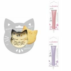 Tout neuf 🔥 ScrapCooking Emporte Pièce Modelage Kit Pour Biscuit En Relief Chat + 2 Stylos Au Chocolat Rose Pastel Et Lilas 😍