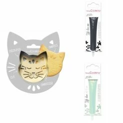 Promo ⌛ ScrapCooking Emporte Pièce Modelage Kit Pour Biscuit En Relief Chat + 2 Stylos Au Chocolat Noir Et Vert D'eau 😍