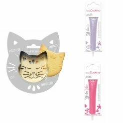 Budget 🎉 ScrapCooking Emporte Pièce Modelage Kit Pour Biscuit En Relief Chat + 2 Stylos Au Chocolat Lilas Et Fuchsia ✔️