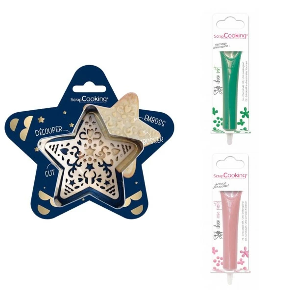 Tout neuf 😀 ScrapCooking Emporte Pièce Modelage Kit Pour Biscuit En Relief Étoile + 2 Stylos Au Chocolat Vert Et Rose Pastel ❤️ 1 Tout neuf 😀 ScrapCooking Emporte Pièce Modelage Kit Pour Biscuit En Relief Étoile + 2 Stylos Au Chocolat Vert Et Rose Pastel ❤️