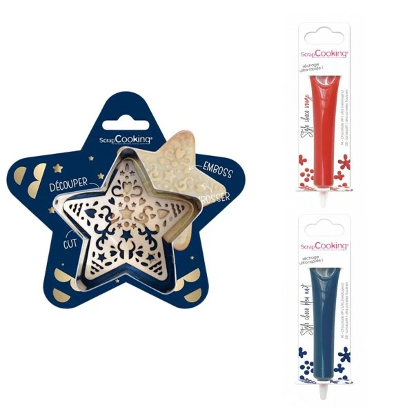 Acheter 🛒 ScrapCooking Emporte Pièce Modelage Kit Pour Biscuit En Relief Étoile + 2 Stylos Au Chocolat Rouge Et Bleu Nuit 🥰 1 Acheter 🛒 ScrapCooking Emporte Pièce Modelage Kit Pour Biscuit En Relief Étoile + 2 Stylos Au Chocolat Rouge Et Bleu Nuit 🥰